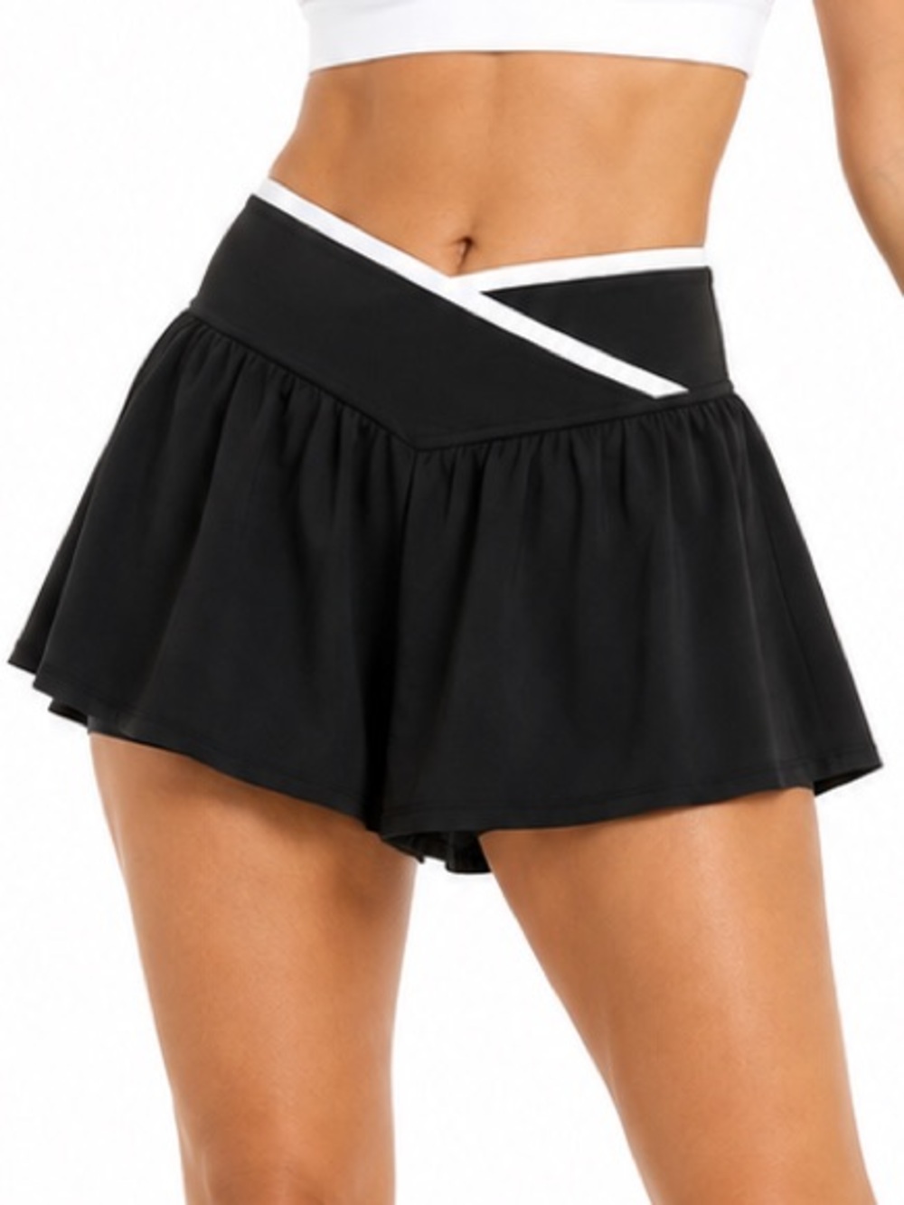 NWT Juicy Couture Sport Flowy Black Athletic Skort Shorts Crossover Waist Large